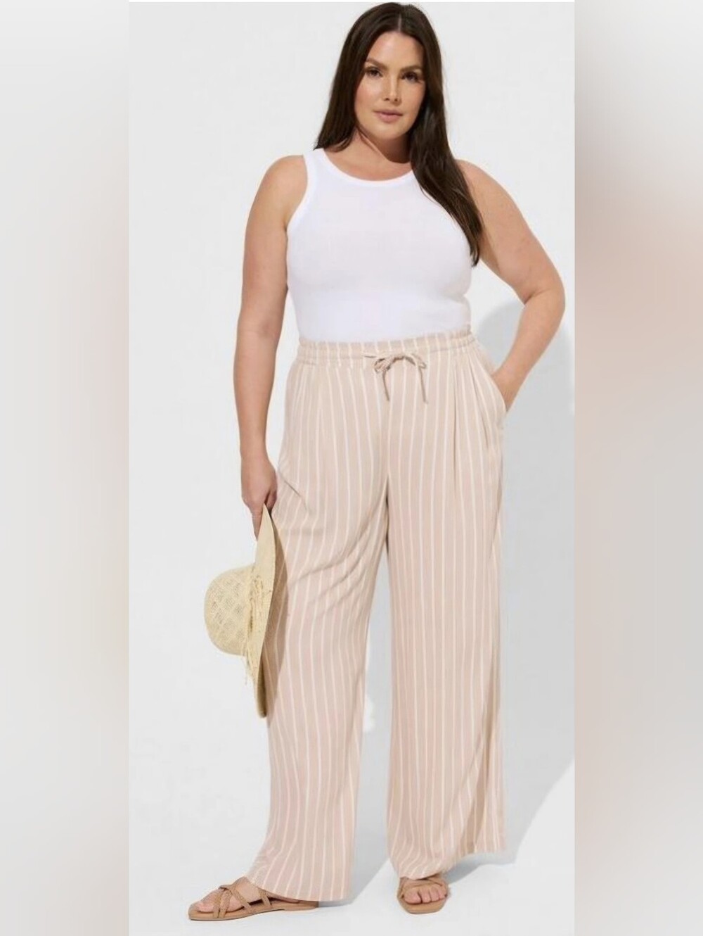 Torrid Pull On Wide Leg Gauze High Rise Pant Plus Sz 3 (22/24) Cream Stripe